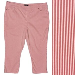 Mario Serrani Comfort Stretch Cuff Capri Pink White Pinstripe   Crop Pants XXL